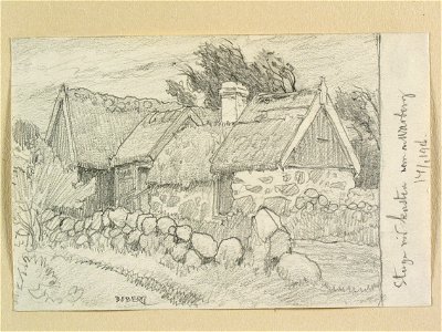 Halland. Stuga vid kusten norr om Varberg. Teckning av Ferdinand Boberg - Nordiska museet - NMA.0088215