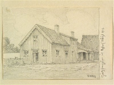 Halland, Viske hd., Värö sn. Gästgivargården vid Nybro. Teckning av Ferdinand Boberg - Nordiska museet - NMA.0088214