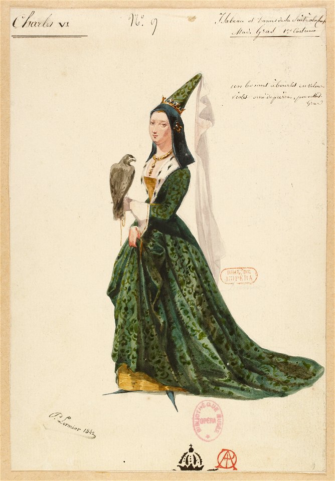Halévy - Charles VI - Paul Lormier 1842-1843 - 09. Isabeau et dames de sa suite à la chasse. Mme Gras, 1er costume