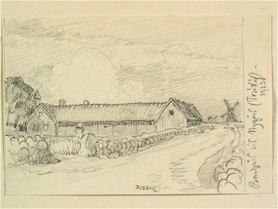 Halland, Himle hd., Träslövs sn. Bondgård vid Nygård . Teckning av Ferdinand Boberg - Nordiska museet - NMA.0088210