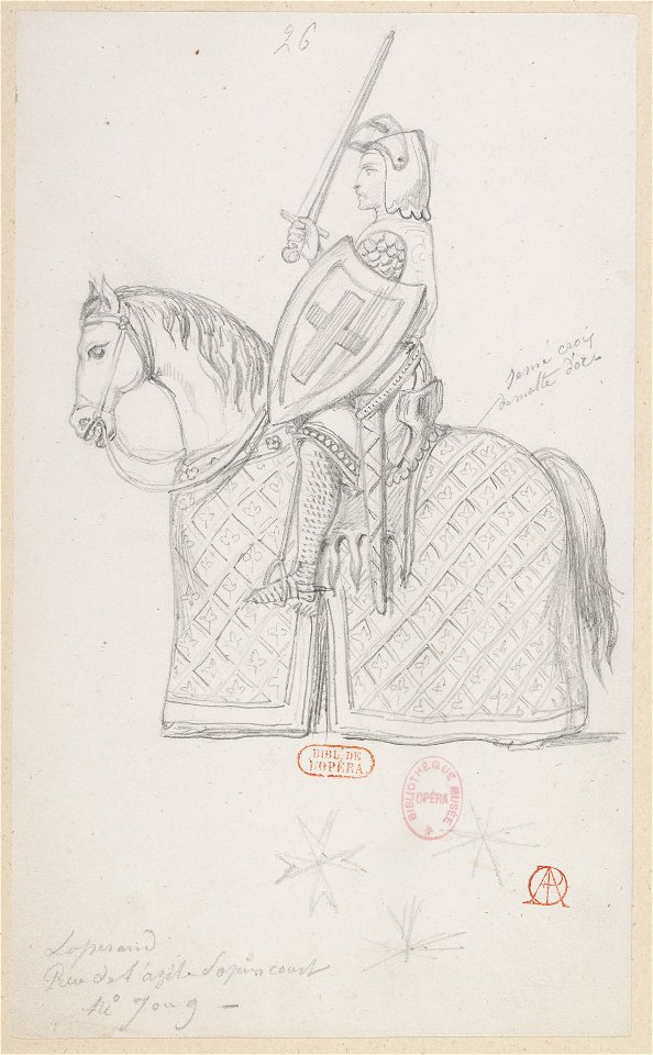 Halévy - La magicienne - maquettes de costumes par Alfred Albert - 26. (Jeu d'échec, cavalier chrétien)