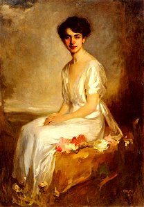 Halmi Portrait of an Elegant Young Woman in a White Dress 1909