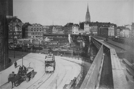 Hamburg Blick vom Baumwall auf die Binnenhafenbrücke 1912