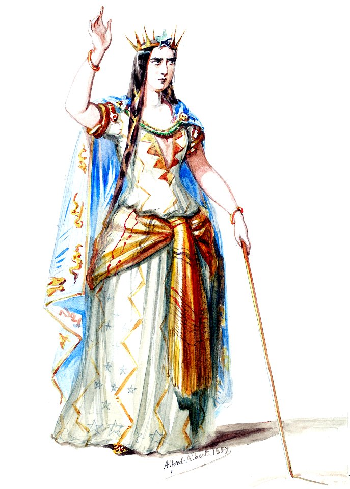 Halévy - La magicienne - maquettes de costumes par Alfred Albert - 19. Mélusine, comtesse de Lusignan, 1er costume (retouched)