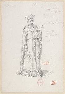 Halévy - La magicienne - maquettes de costumes par Alfred Albert - 25. Jeu d'échec, roi chrétien, M. Lefèvre