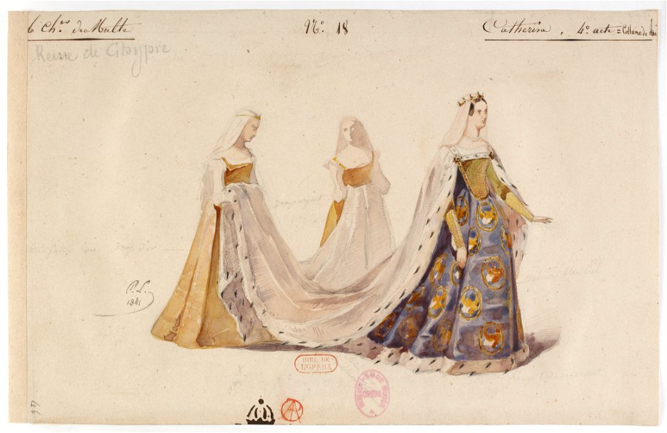 Halévy - La reine de Chypre - Paul Lormier, 1837-1841 - 18. Catherine (et suivantes), 4ème acte, costume du reine