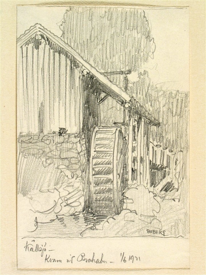 Halland, Faurås hd., Källsjö sn. Kvarn vid Broholm. Teckning av Ferdinand Boberg - Nordiska museet - NMA.0088199