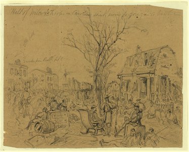 Halt of Wilcox's Troops in Caroline street prevous(sic) to going in to battle- LCCN2004661314