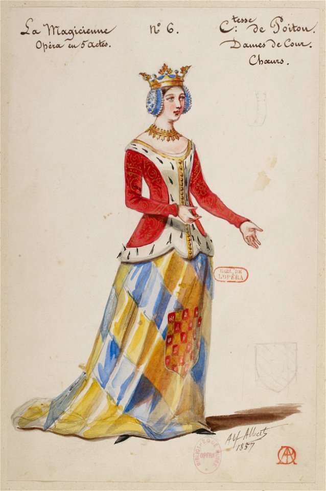 Halévy - La magicienne - maquettes de costumes par Alfred Albert - 06. Comtesse de Poitou. Dames de cour, choeurs