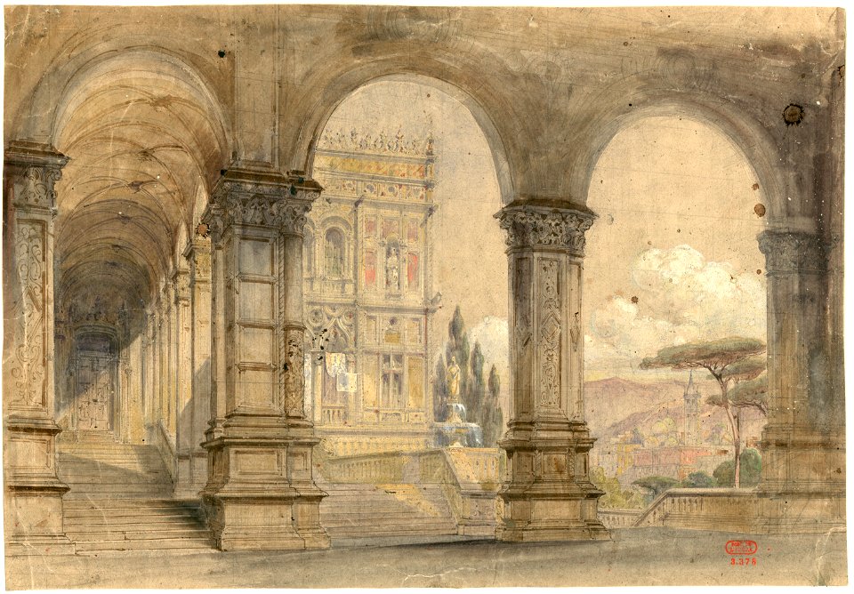 Halévy - La reine de Chypre - esquisse de décor de l'acte I - Charles Cambon, 1841