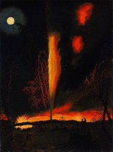 James Hamilton - Burning Oil Well at Night, near Rouseville, Pennsylvania - Google Art Project