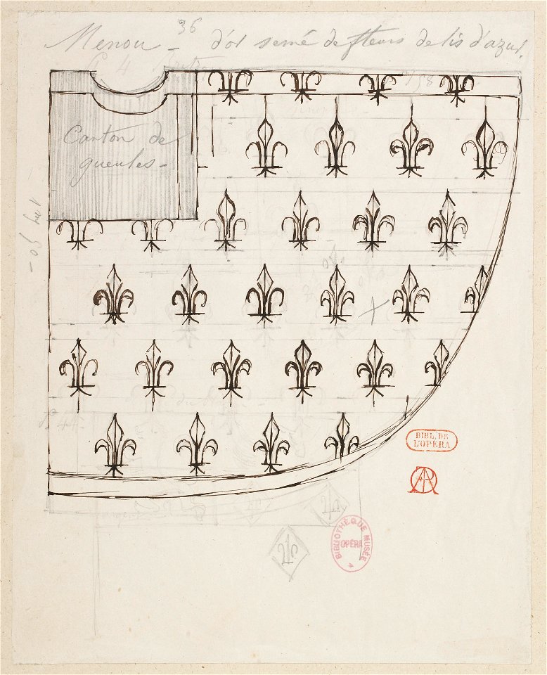 Halévy - La magicienne - maquettes de costumes par Alfred Albert - 36. (Armoiries). M. Menou
