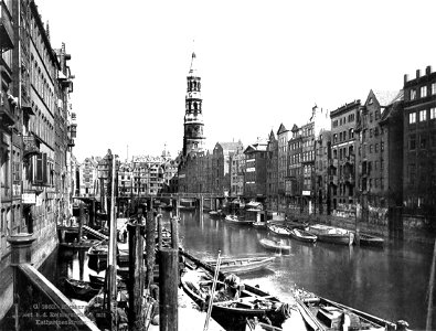 Hamburg Fleet mit Reimersbrücke und Katharinenkirche 1863
