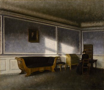 Sunshine in the Drawing Room by Vilhelm Hammershøi. Free illustration for personal and commercial use.