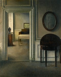 Vilhelm Hammershøi - Interior with a mirror (ca.1907). Free illustration for personal and commercial use.