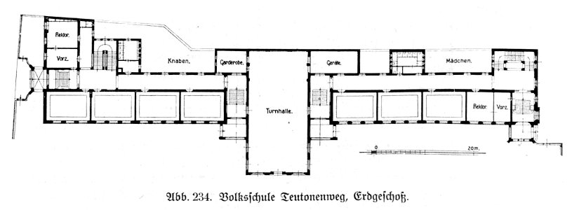 Hamburg und seine Bauten 1914, Band 1, Abbildung 234, Volksschule Teutonenweg, Grundriss