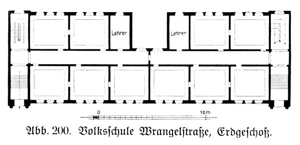 Hamburg und seine Bauten 1914, Band 1, Abbildung 200, Volksschule Wrangelstraße, Grundriss Erdgeschoss