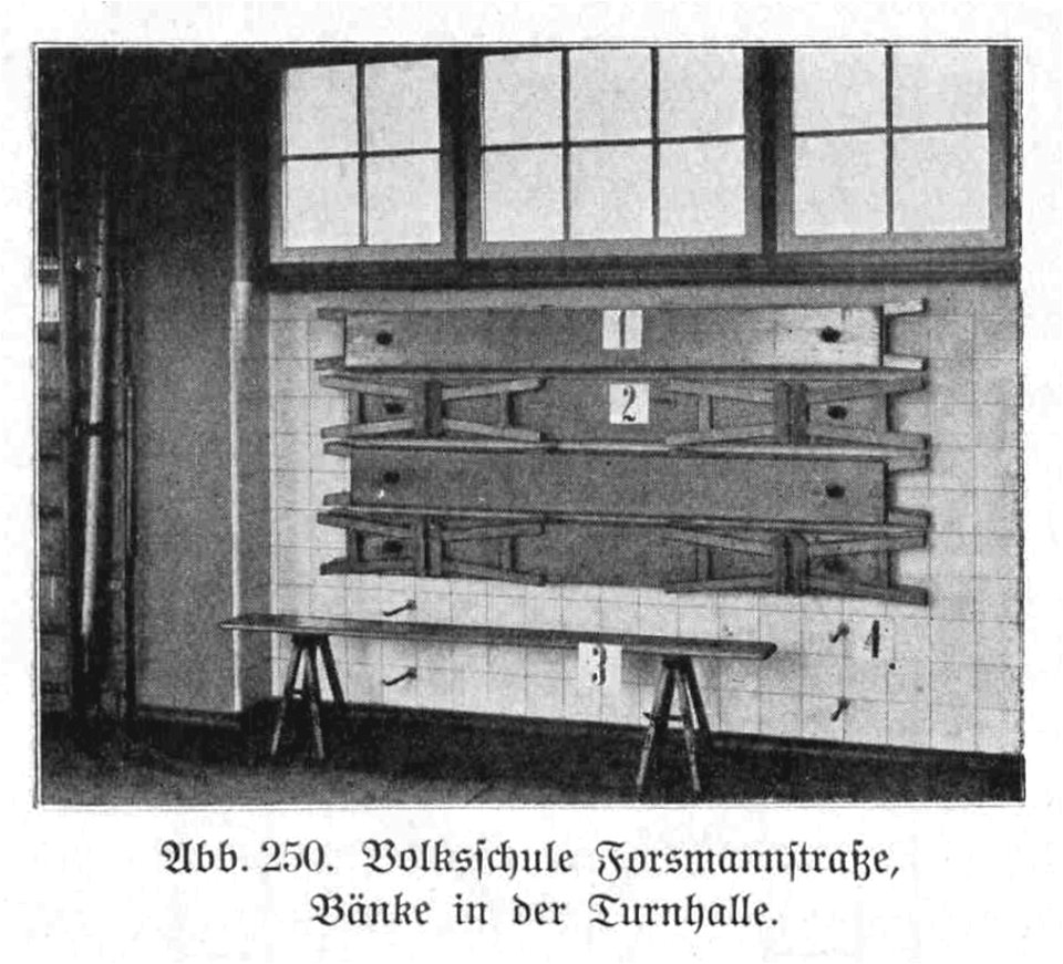 Hamburg und seine Bauten 1914, Band 1, Abbildung 250, Volksschule Forsmannstraße, Bänke