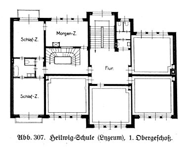 Hamburg und seine Bauten 1914, Band 1, Abbildung 307 - Heilwig-Schule, 1 Obergeschoss. Free illustration for personal and commercial use.