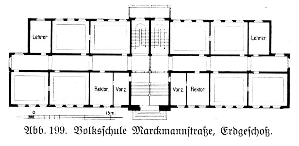 Hamburg und seine Bauten 1914, Band 1, Abbildung 199, Volksschule Marckmannstraße, Grundriss Erdgeschoss