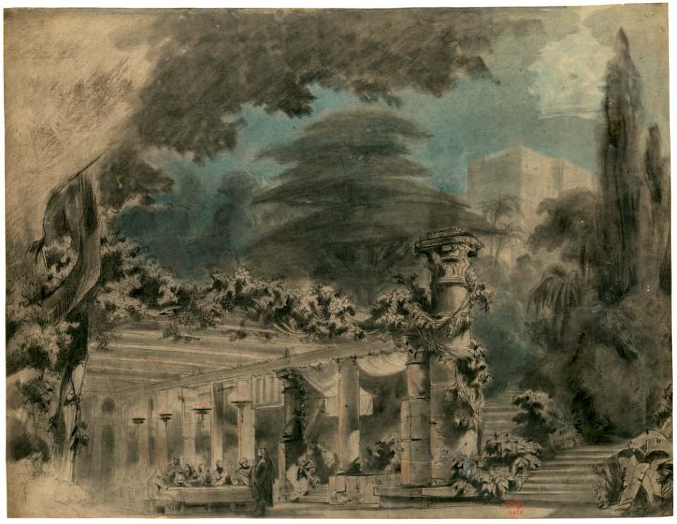 Halévy - La reine de Chypre - esquisse de décor de l'acte III (2) - Charles Cambon, 1841