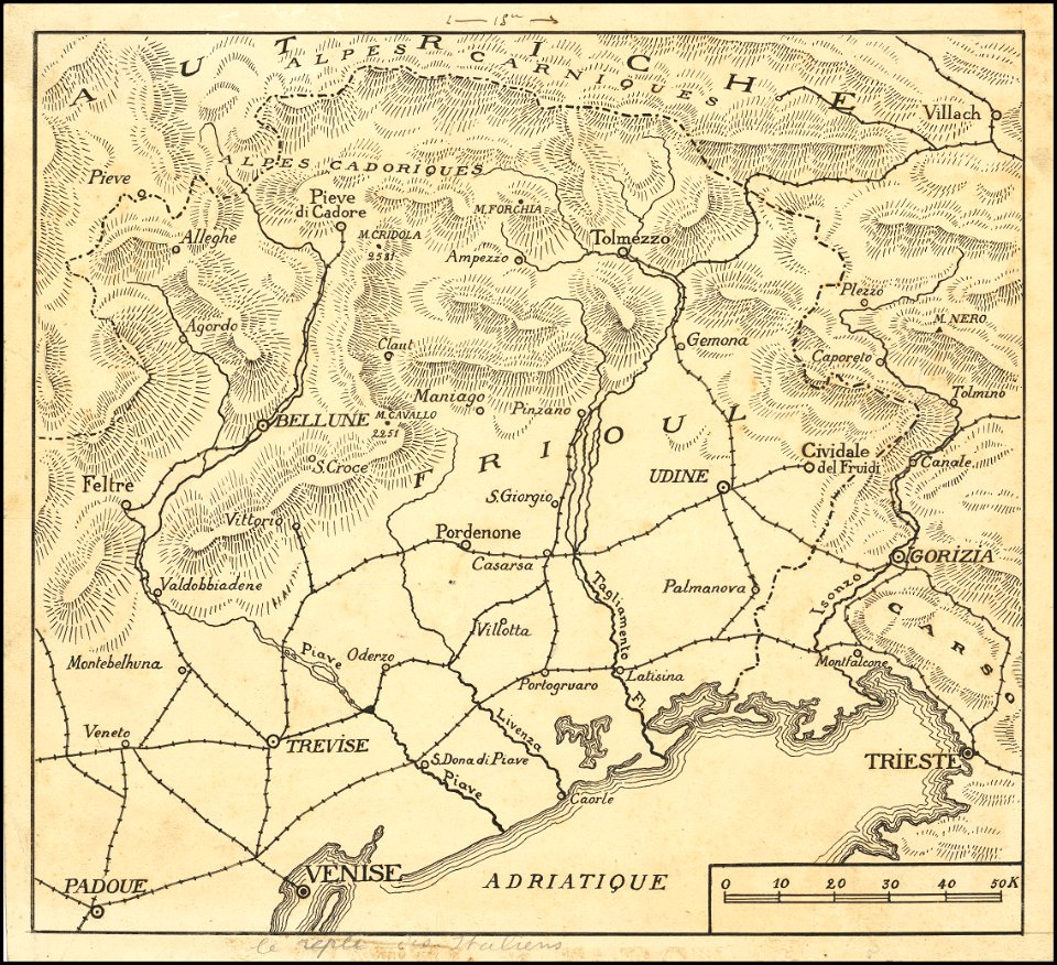 Hand-drawn map of the World War I Italian Front