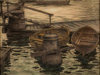 Hamnbild-Båtar, pontonbro - Sjöhistoriska museet - S 1014