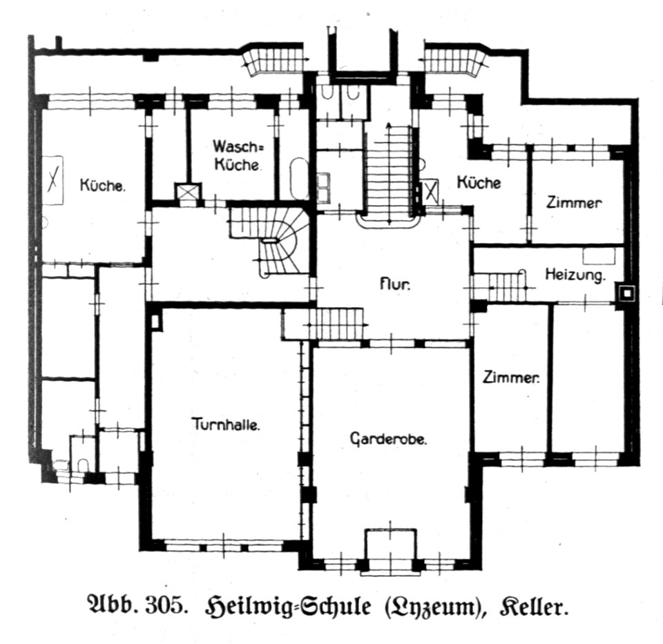 Hamburg und seine Bauten 1914, Band 1, Abbildung 305 - Heilwig-Schule, Keller