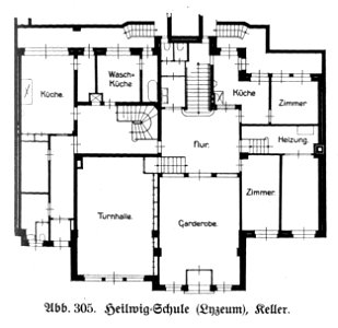 Hamburg und seine Bauten 1914, Band 1, Abbildung 305 - Heilwig-Schule, Keller. Free illustration for personal and commercial use.