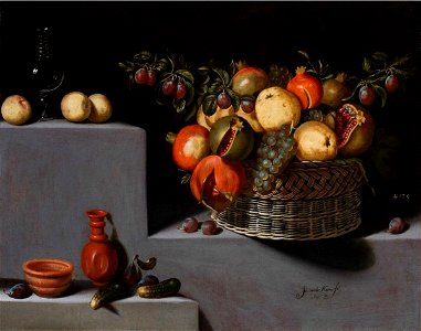 Still life with Basket and Terracotta Jars by Juan van der Hamen, 1629
