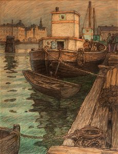 Hamnbild-Pråmar - Sjöhistoriska museet - S 1008