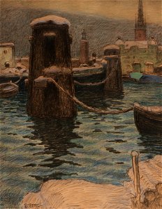 Hamnbild-Dykdalb, pråm - Sjöhistoriska museet - S 1011
