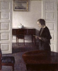 Hammershoi - Interior with a Reading Lady. Free illustration for personal and commercial use.