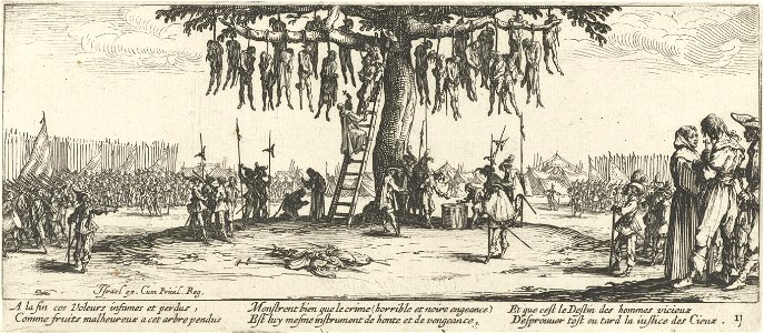 Hanging from The Miseries and Misfortunes of War by Jacques Callot. Free illustration for personal and commercial use.