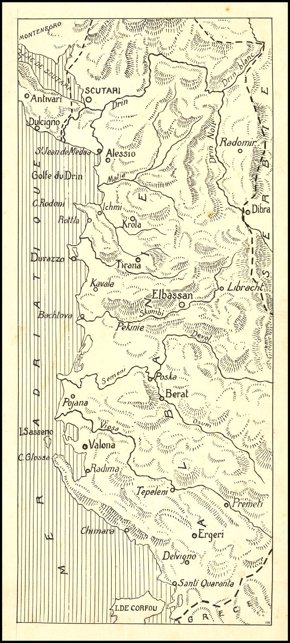 Hand-drawn map of Albania during World War I
