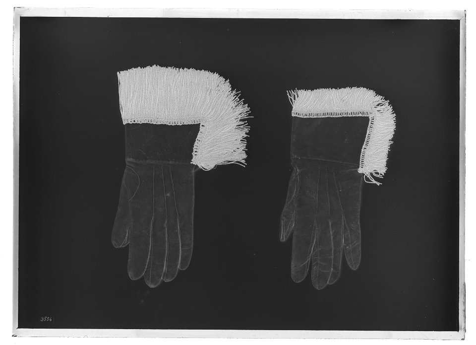 Handske till Serafimerdräkt. Vänster - Livrustkammaren - 739-negative