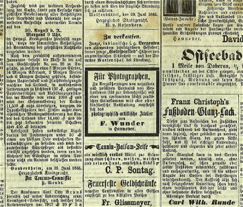 Hannoverscher Kurier No. 03621, Seite 4 unten, 1866-07-03. Ausschnitt Friedrich Wunder