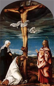 Hans Burgkmair d. Ä. - Crucifix with Mary, Mary Magdalen and St John the Evangelist - WGA03695