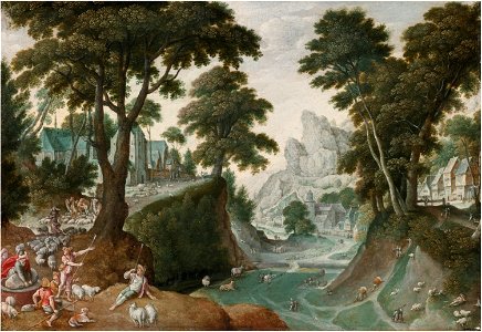 Hans Bol - Mountainous landscape with the return of Jacob from Canaan
