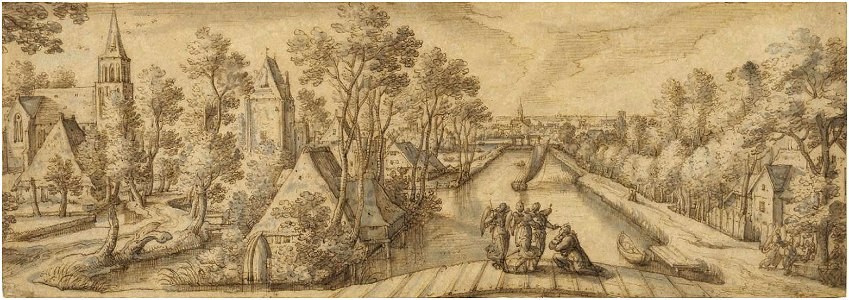 Hans Bol - View of Delfgauw, with Abraham and the Three Angels