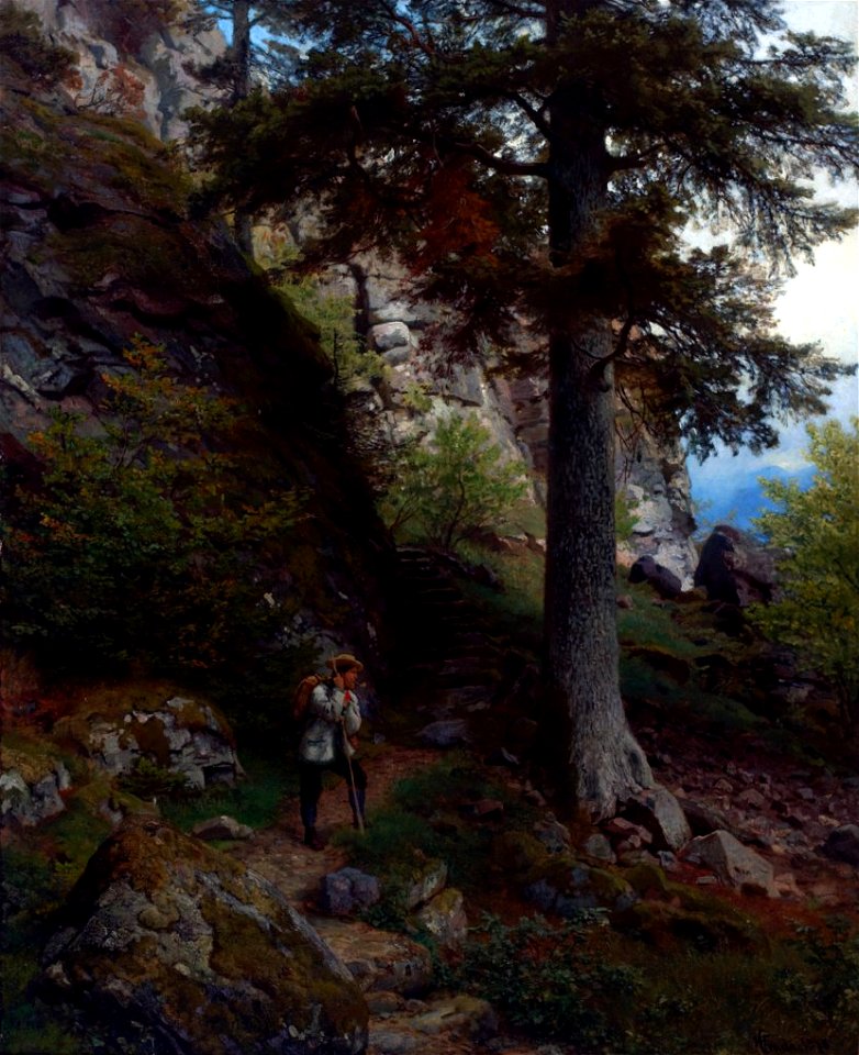 Hans Gude - Hvile på stien (1878)