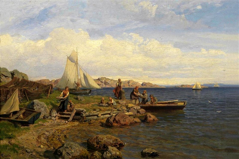 Hans Gude - Fiskerne kommer på land (1878)