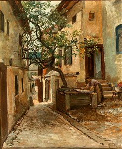 Hans Blum Gasse mit Wäscherin