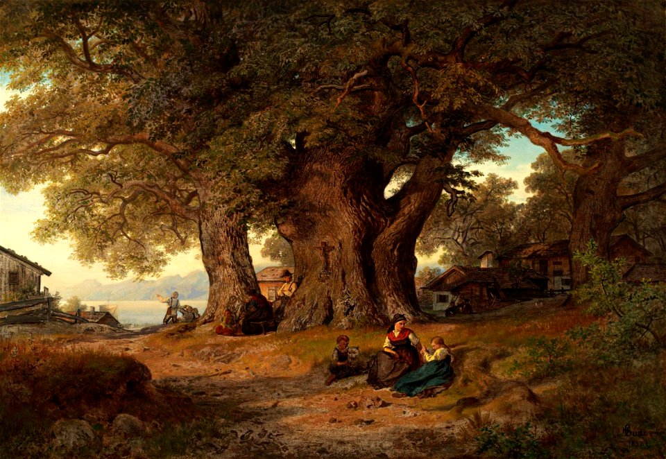 Hans Gude - Under eketreet (1858)