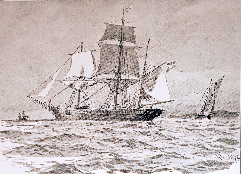 Hans gude--barkskib læggende bi for lods--1872