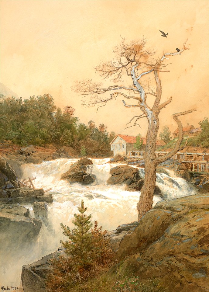 Hans Gude - Fossefall (1889)