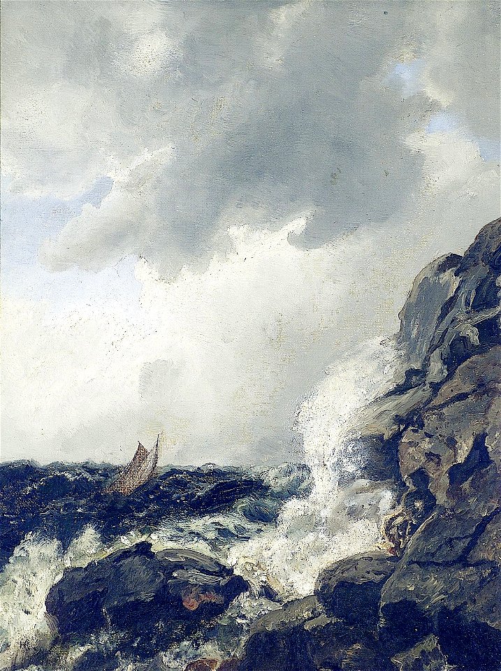Hans Gude-Kystlandskap med båt