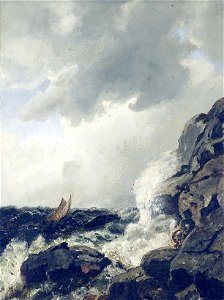 Hans Gude-Kystlandskap med båt