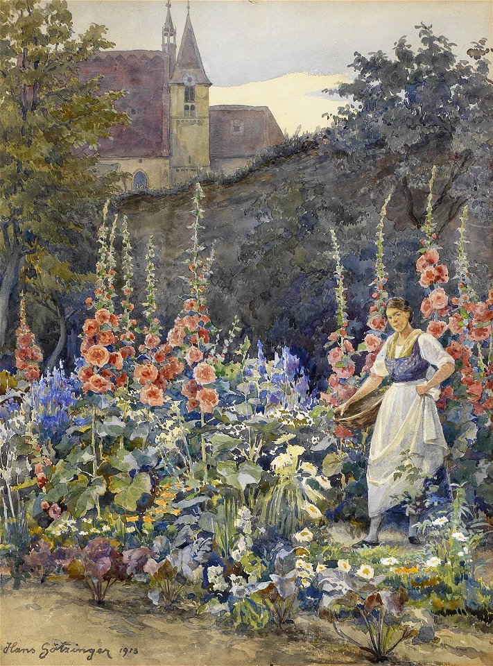 Hans Götzinger Mädchen im Blumengarten 1913