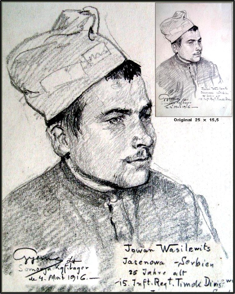 Hans Gyenis, Porträtzeichnung serb.Kgf. Jowan Wasilewits, Mai 1916